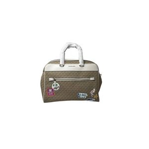 Michael Kors Travel Large Light Cream PVC Patches Top Zip Weekender Duffle Bag
